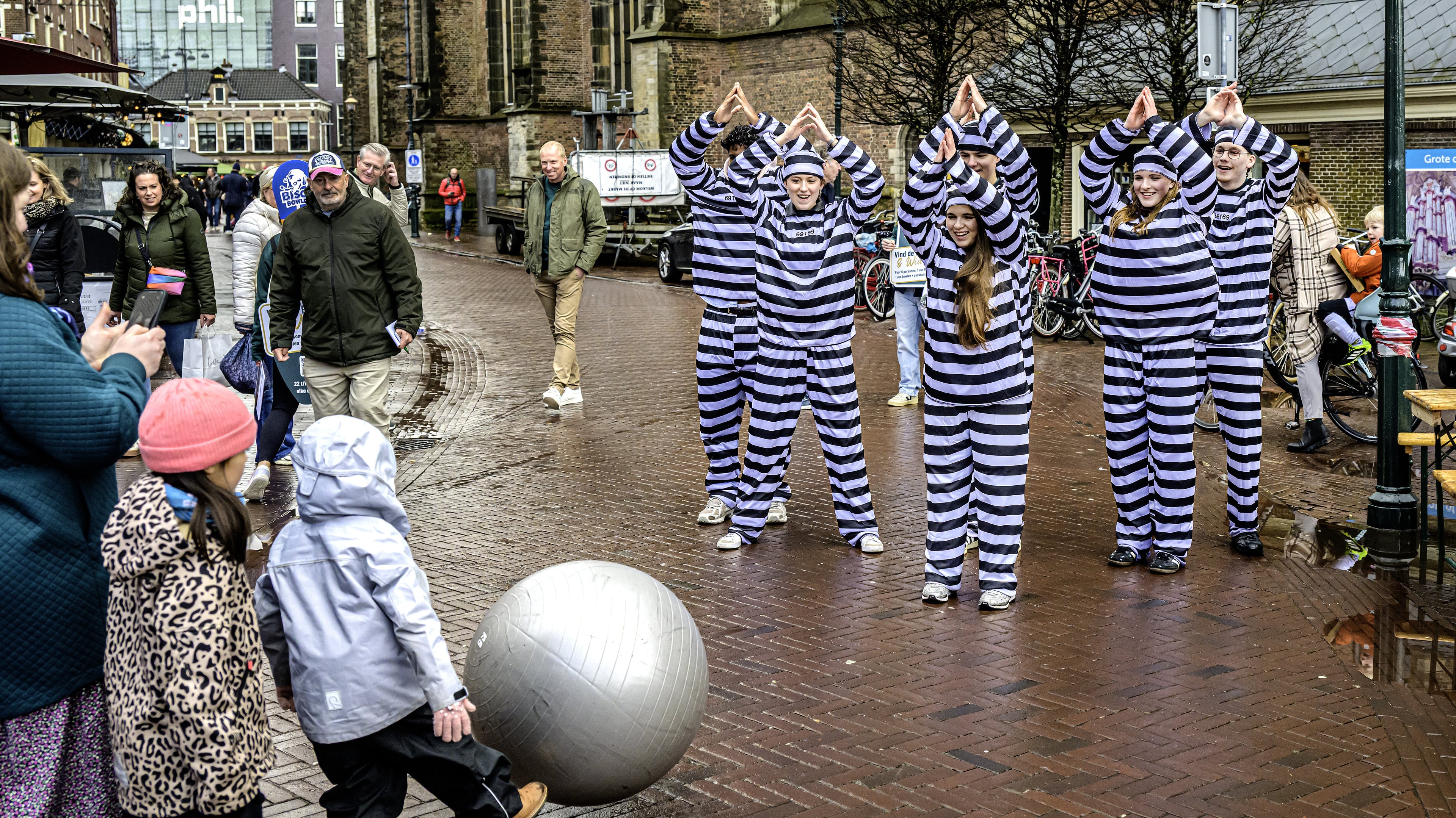 Knocking over human pins as PR for new bowling alley in Haarlem