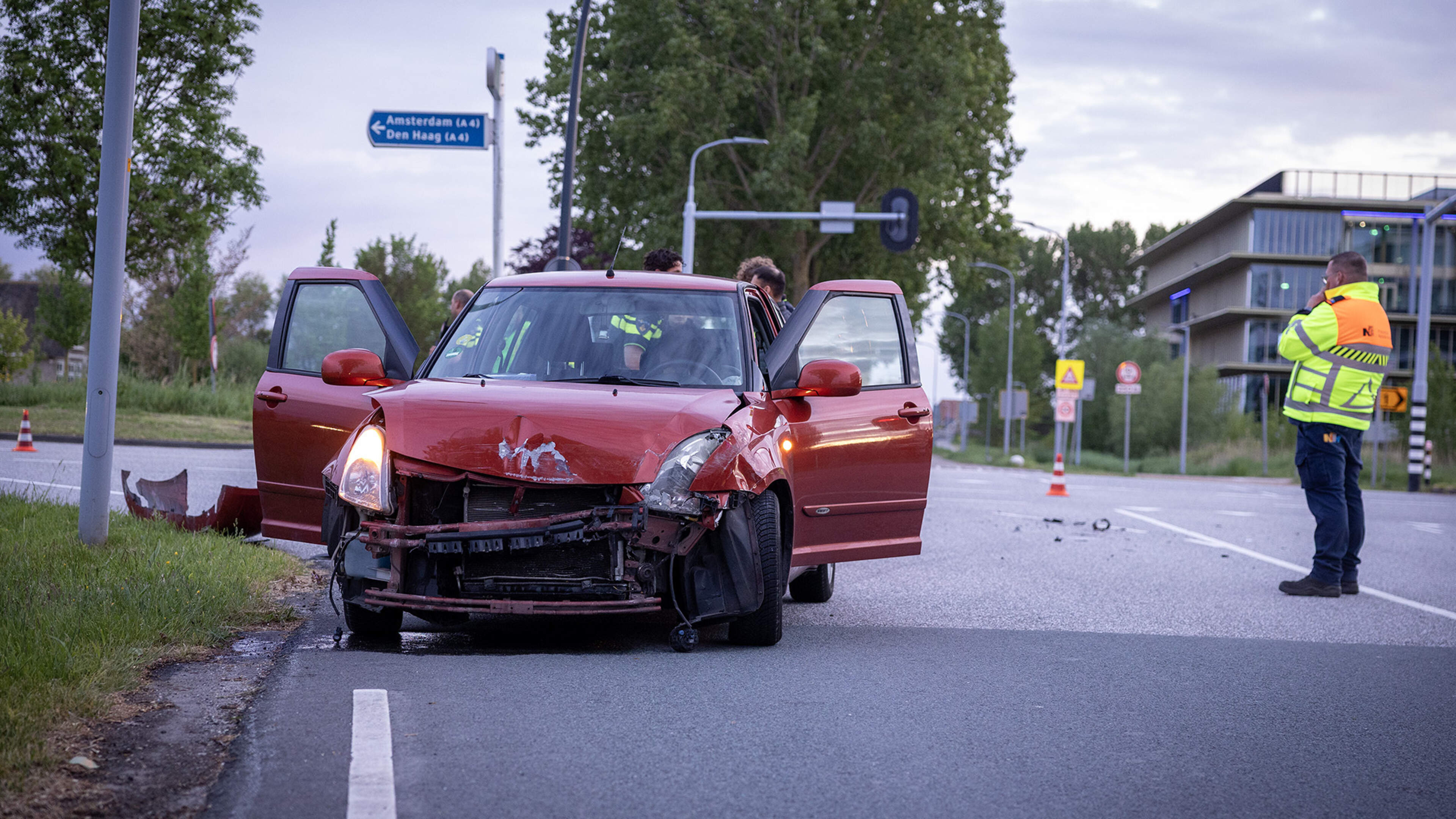 Damage after collision between police car and car in Hoofddorp