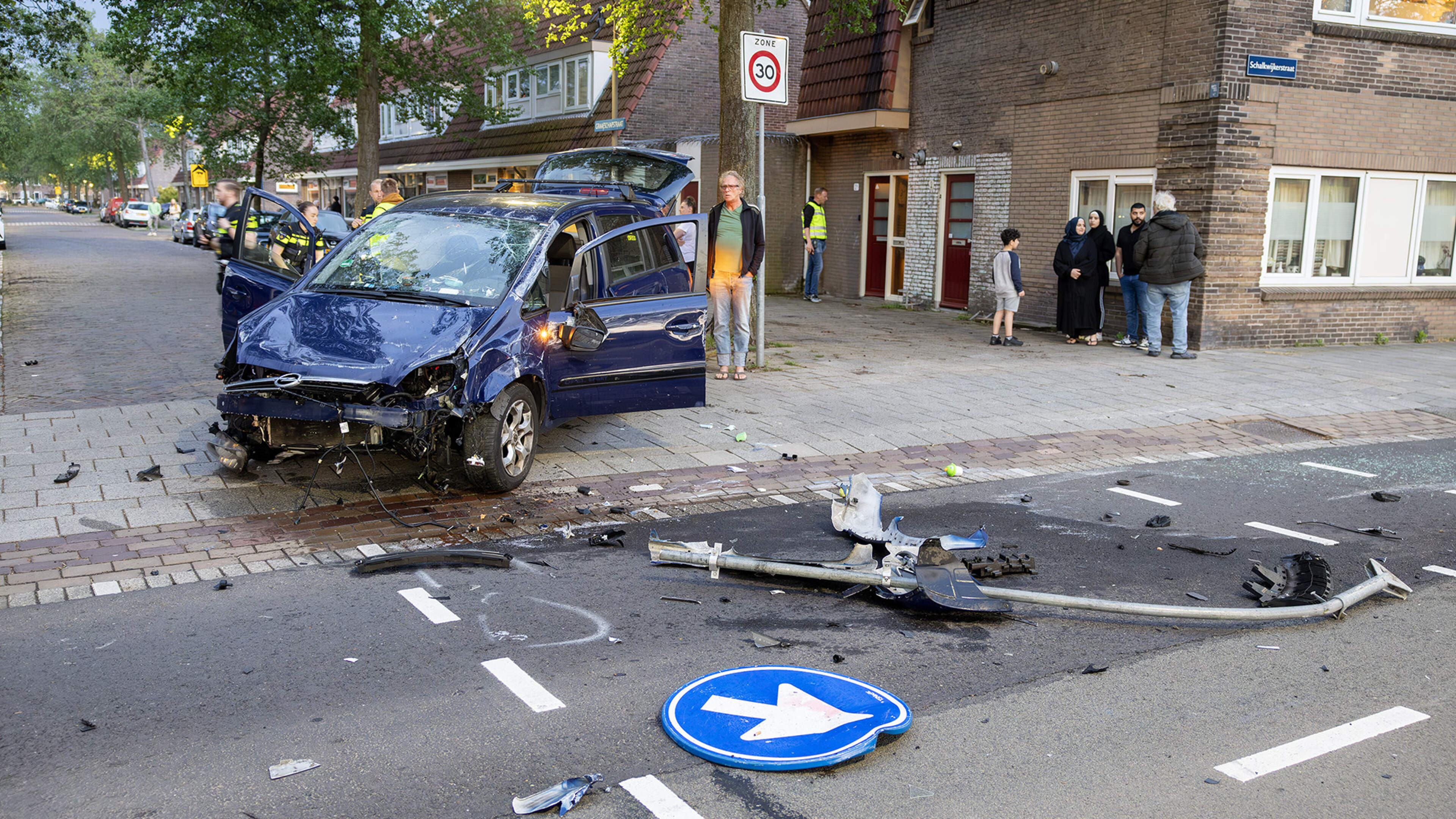 Car flips over after hitting road barrier in Haarlem, driver arrested