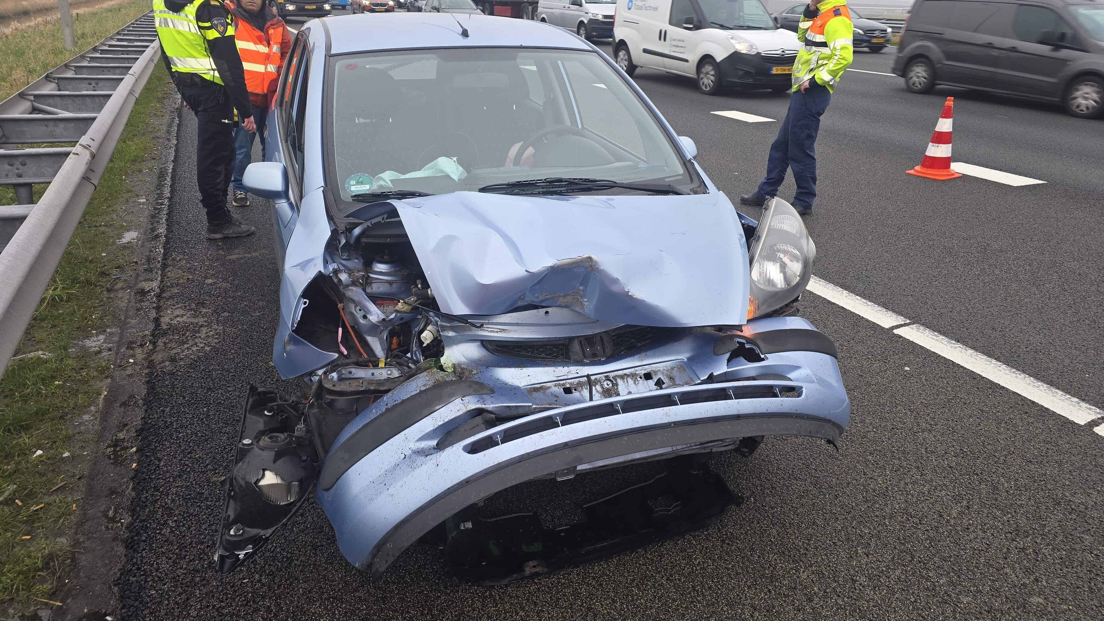 Damage after collision on A4 near Nieuw-Vennep