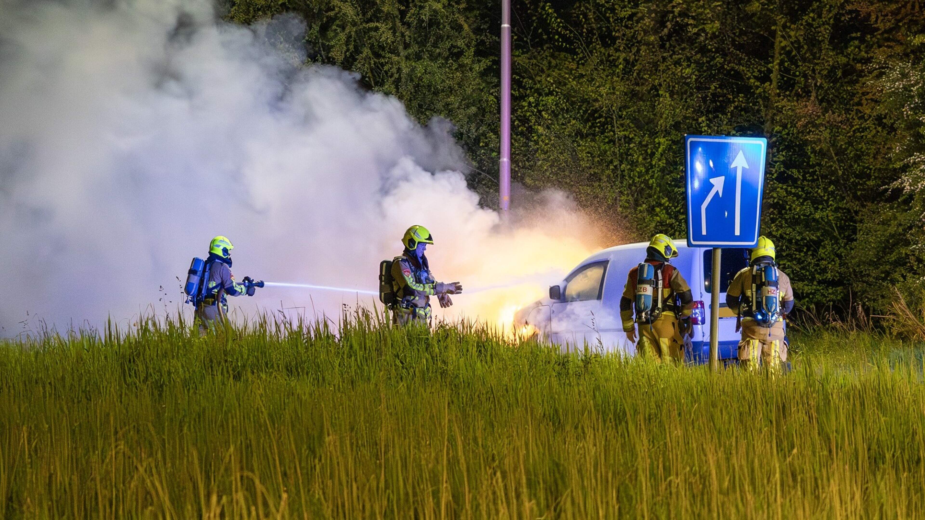 Van catches fire on A200 on-ramp near Halfweg